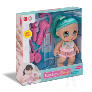 BONECA BABY RAINBOW MÉDICA COLORIDA COM ACESSÓRIO